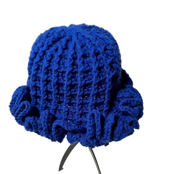 Handmade Blue Ruffle Hat - Artisan Crafted - Picture 1 of 6
